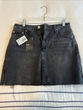 PAIGE Washed Black Denim Mini Skirt with Front Slit